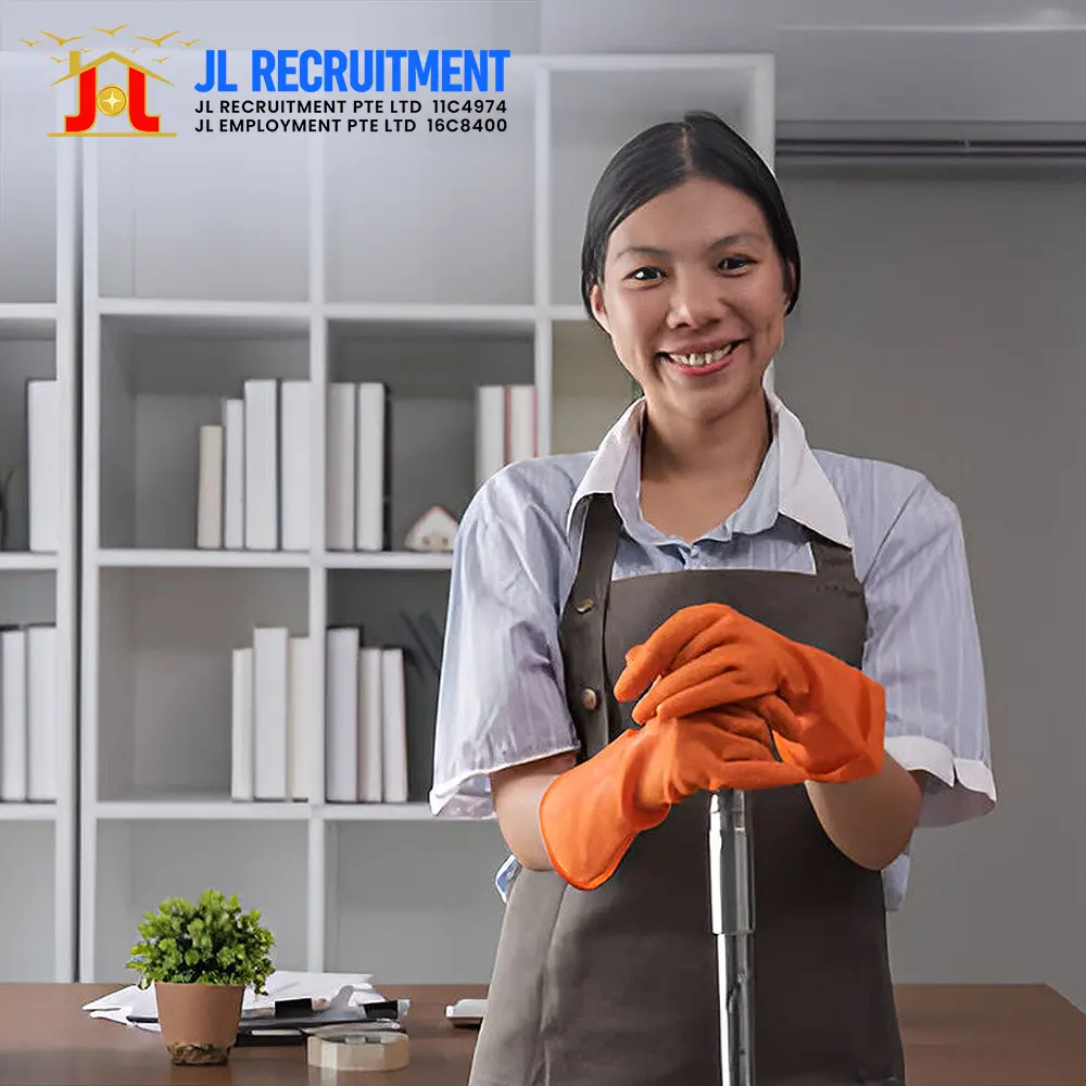 An Indonesian Maid is doing housekeeping work