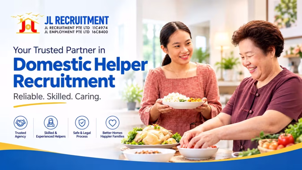 Myanmar domestic helper in Punggol helping an elderly woman at home.